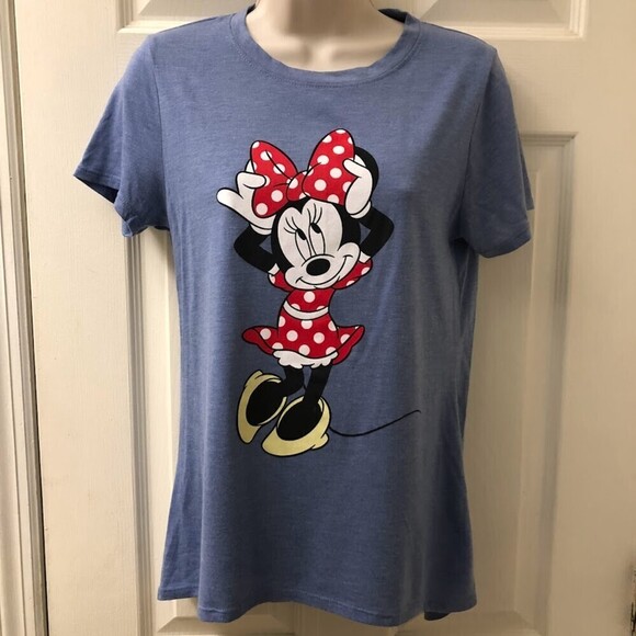 Vintage Disney Minnie Mouse Light Blue Women's Knit T-Shirt Small Graphic Tee - Picture 2 of 5